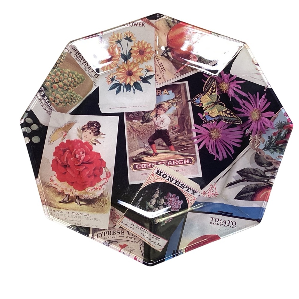 Botanical Garden‎ Octagonal Decorative Plate Wall Art Floral Collage Design